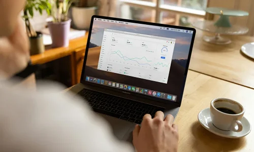 a-person-using-laptop-with-graph-on-screen